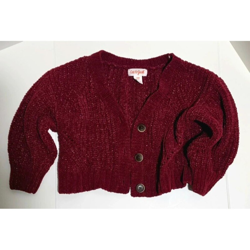 Cat&Jack girls burgandy sparkle cardigan sweater 18mo